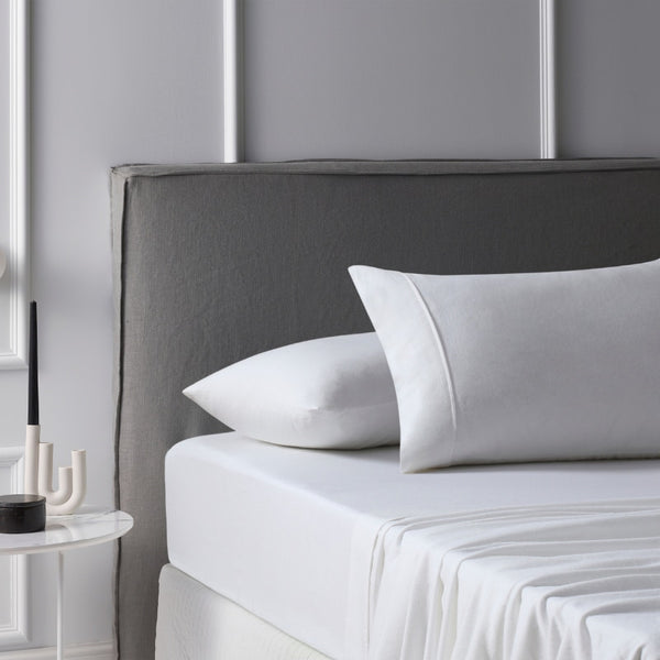 Accessorize Bedroom Collection offers white cotton flannelette sheets and pillowcases for a cosy and stylish winter bedroom.