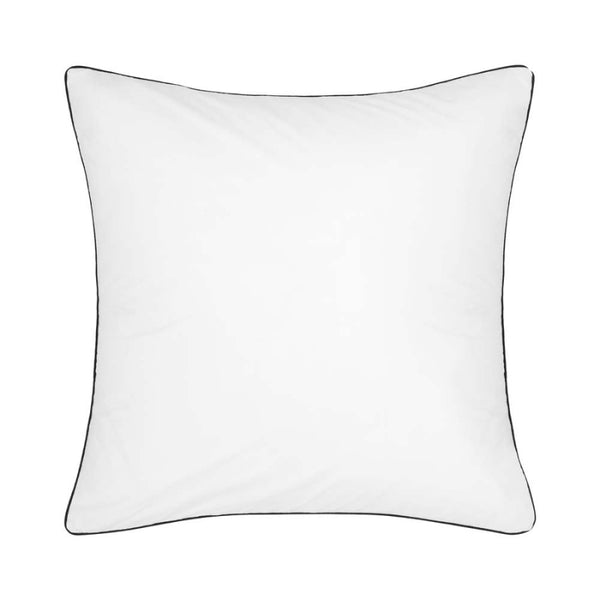 alt="Close look of white and black plain european pillowcase"