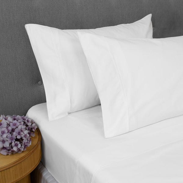 A close-up of a white sheet set made from 100% Australian Cotton, offers a fresh and natural style for your bedroom.