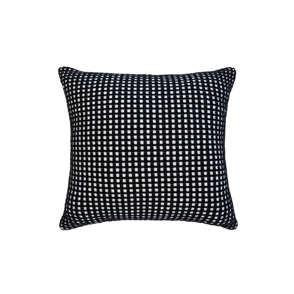 A 50x50cm black cushion, made from soft waffle fabric for a stylish and cosy touch.