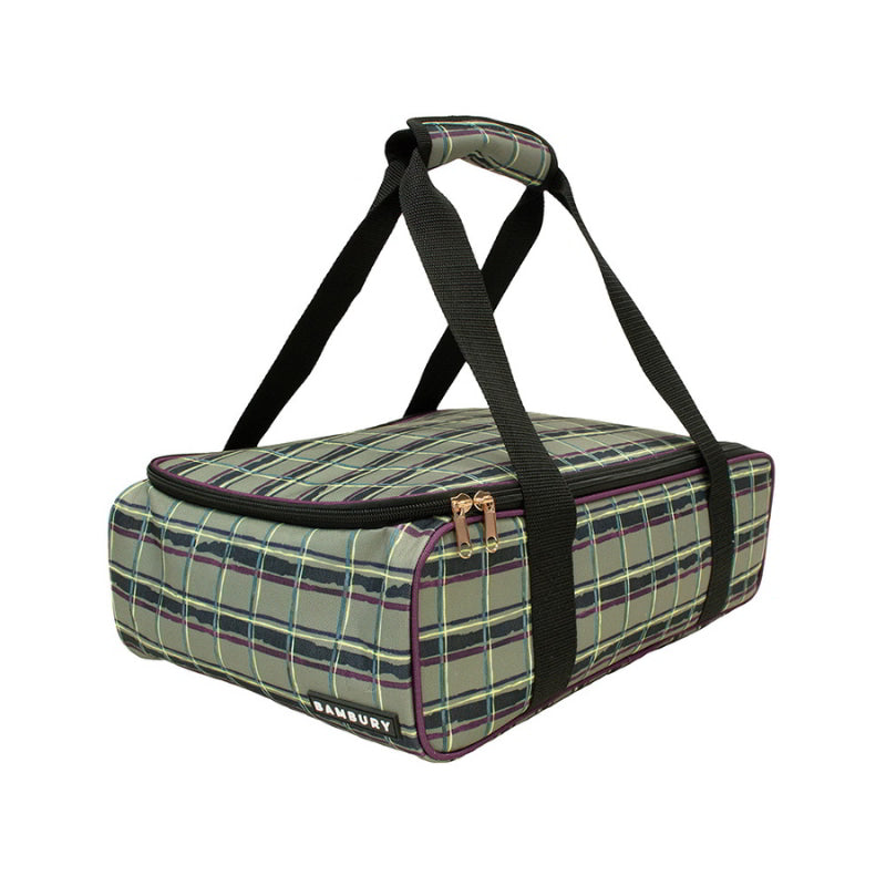 A large green food carrier designed for stylish and convenient food transport, keeping meals fresh and secure.