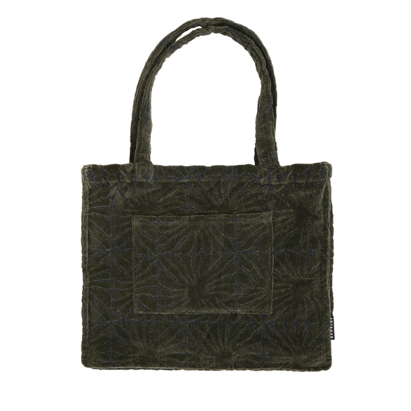 A stylish HiLo Dandy tote bag featuring a green pattern, ideal for travel and casual outings.