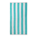 Front details of Cabana aqua beach towel showcasing a soft and absorbent cotton that is ideal for seaside relaxation.