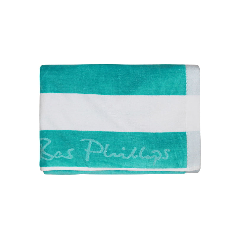 Close up details of Cabana aqua beach towel showcasing a soft and absorbent cotton that is ideal for seaside relaxation.