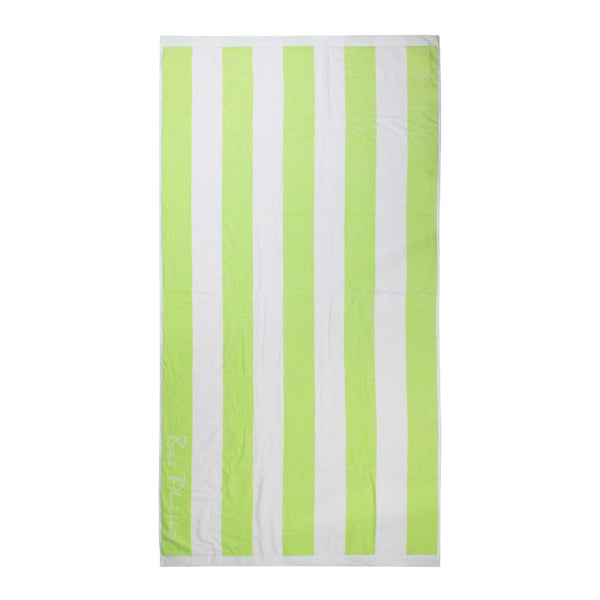 Front details of Cabana lime beach towel showcasing a soft and absorbent cotton that is ideal for seaside relaxation.