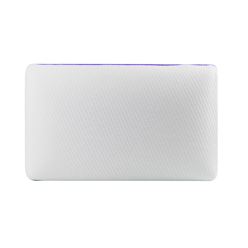 Front details of a lavender memory foam pillow giving a sound therapeutic slumber.