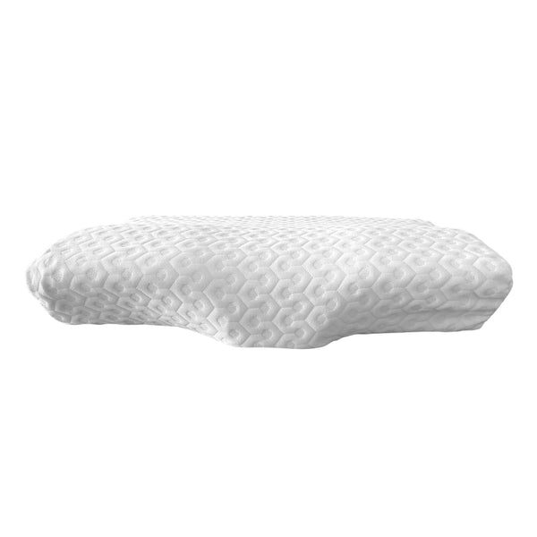 A contour memory foam pillow designed for comfort, featuring 3D Memcell technology for personalized support and pressure relief