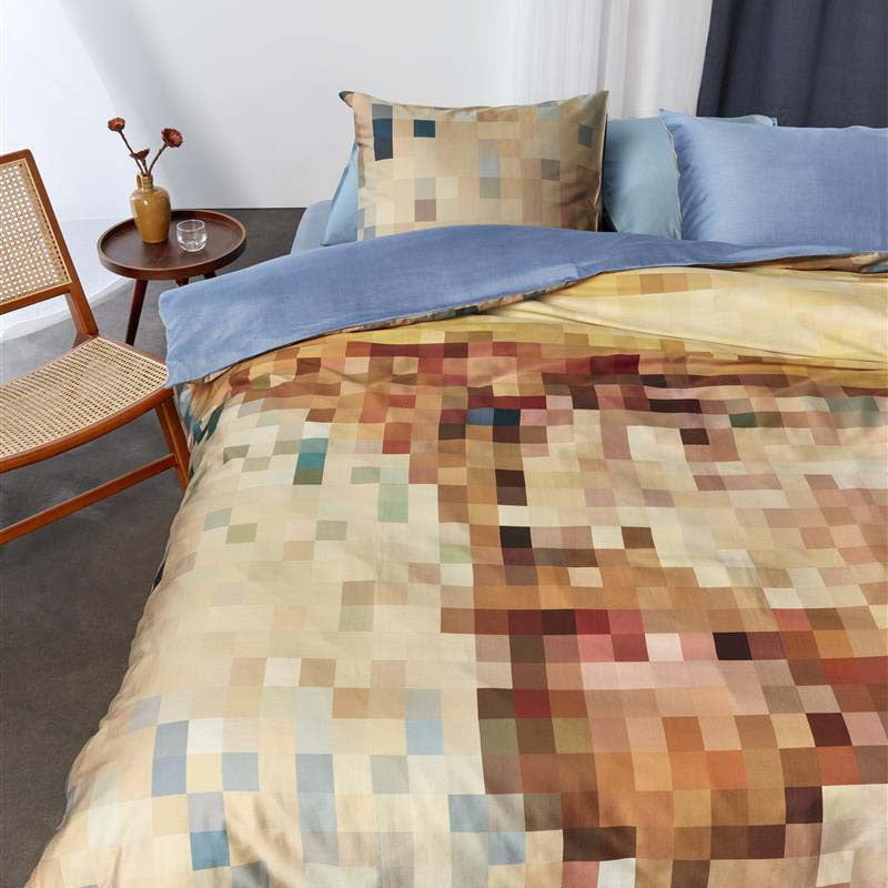 alt="A distinctive quilt cover set featuring a unique pixelated design"