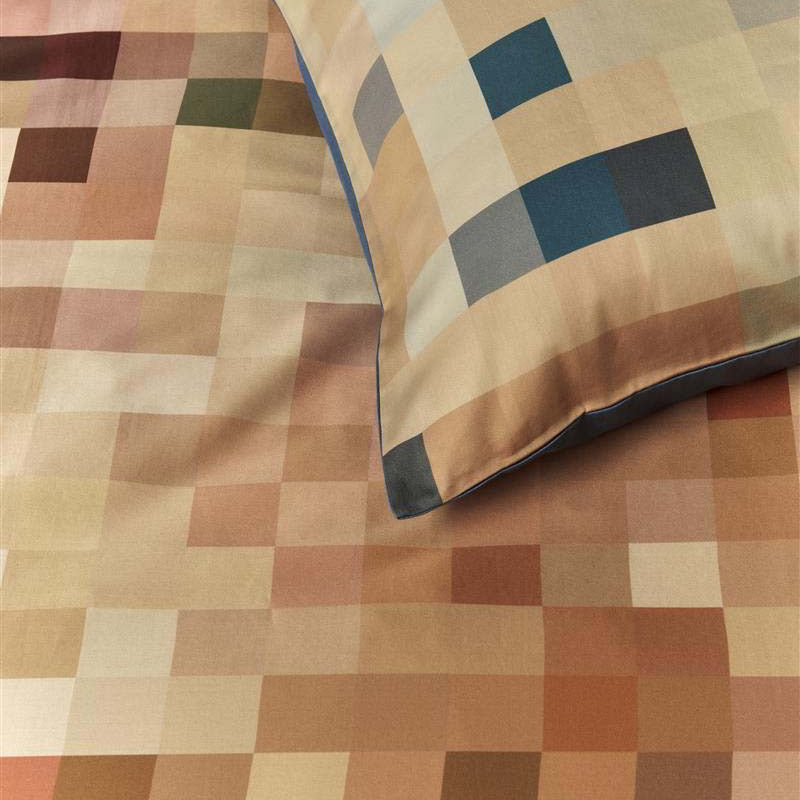 alt="Close-up look of a distinctive quilt cover set featuring a unique pixelated design"