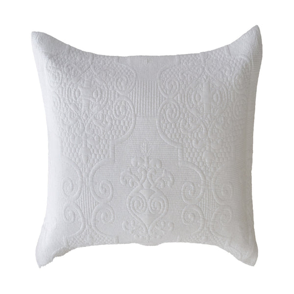 Elegant white European pillowcase adorned with detailed floral and paisley designs, enhancing the beauty of your bedroom space.