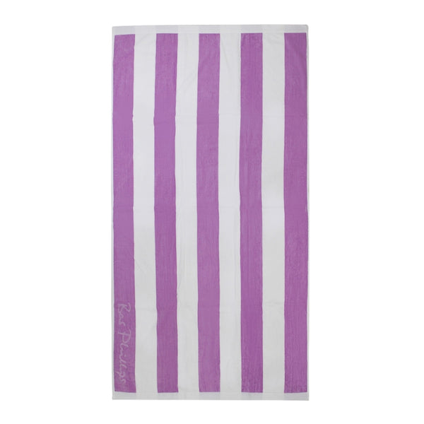 Front details of Cabana lilac beach towel showcasing a soft and absorbent cotton that is ideal for seaside relaxation.