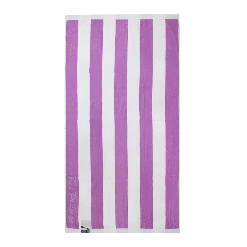 Back details of Cabana lilac beach towel showcasing a soft and absorbent cotton that is ideal for seaside relaxation.