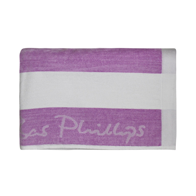 Close up details of Cabana lilac beach towel showcasing a soft and absorbent cotton that is ideal for seaside relaxation.