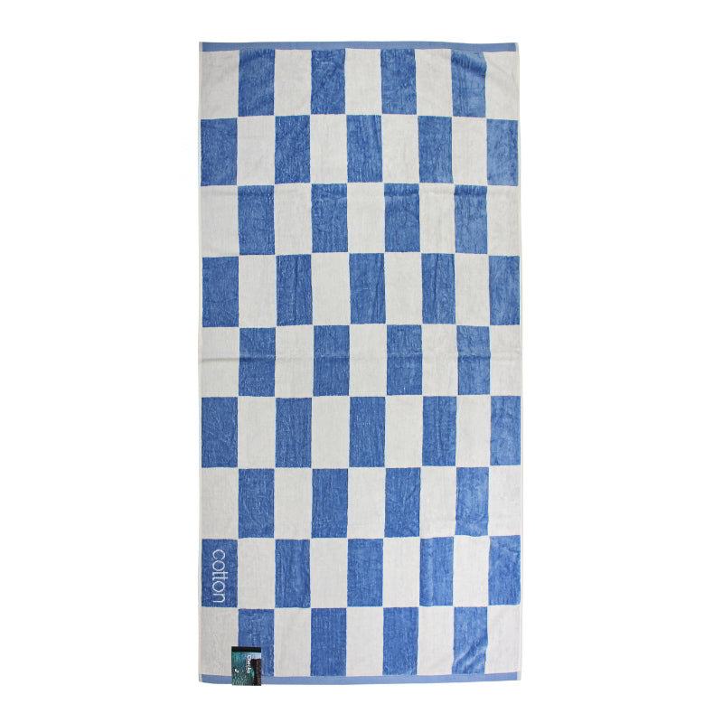 Back details of a calming coast checkerboard design towel, ideal for a tranquil beach day experience.