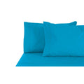 Jenny Mclean La Via Aqua sheet set with two pillowcases on a white background, highlighting their elegant design and high-quality cotton material for comfort.