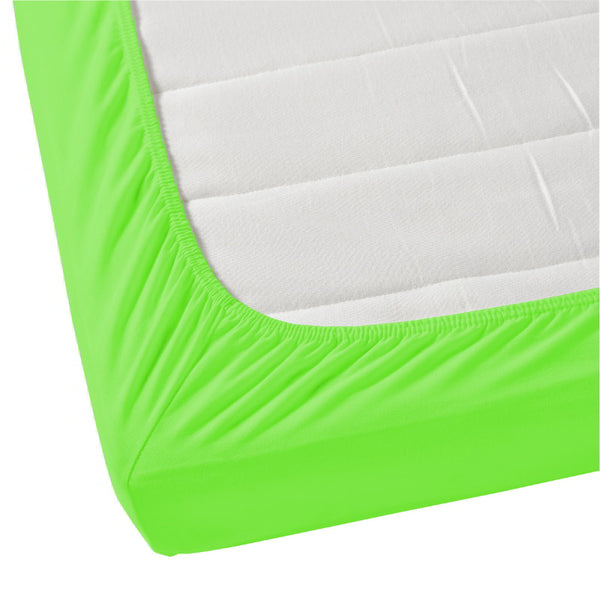 A luxurious mattress with lime green fitted sheet, offering comfort and elegance for a restful night's sleep.