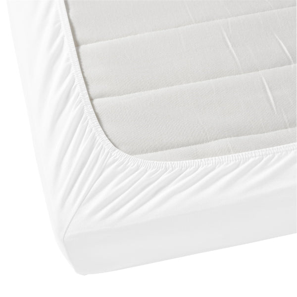 Detailed view of a mattress  featuring the soft and smooth Jenny Mclean La Via Fitted Sheet in white colour.