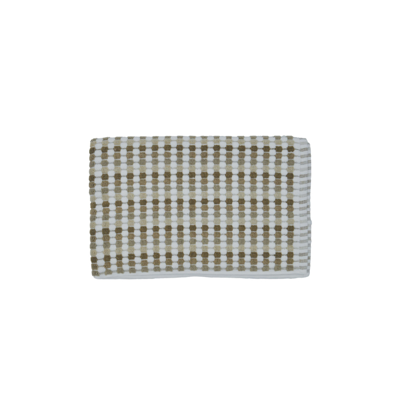 A natural plaid bath mat displayed on a white background, showcasing its elegant design and soft texture.