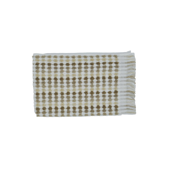 Elegant natural cotton hand towel featuring fringes, providing a soft, absorbent touch for post-shower comfort and style.