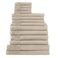 Fourteen plush brown towels arranged in a stack, highlighting their softness and absorbency, ideal for enhancing daily rituals.