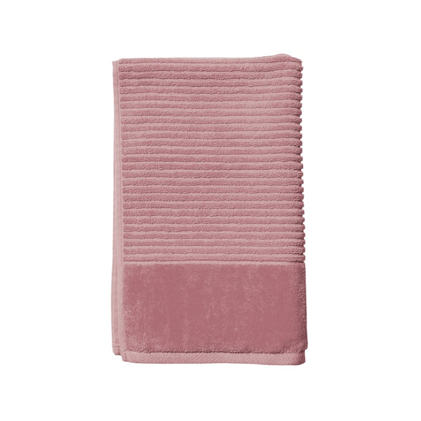 A pink towel featuring a striped design, embodying the luxurious quality and elegance of the Jenny Mclean Royal Excellency collection.