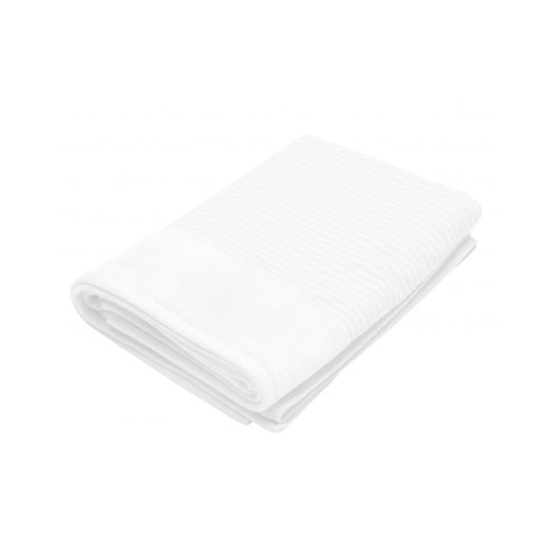 A folded white towel on a white background, showcasing its soft, premium cotton texture and luxurious appearance.