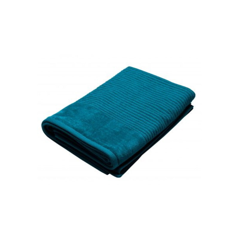 A teal bath sheet elegantly displayed on a white background, showcasing its softness and high-quality cotton fabric.