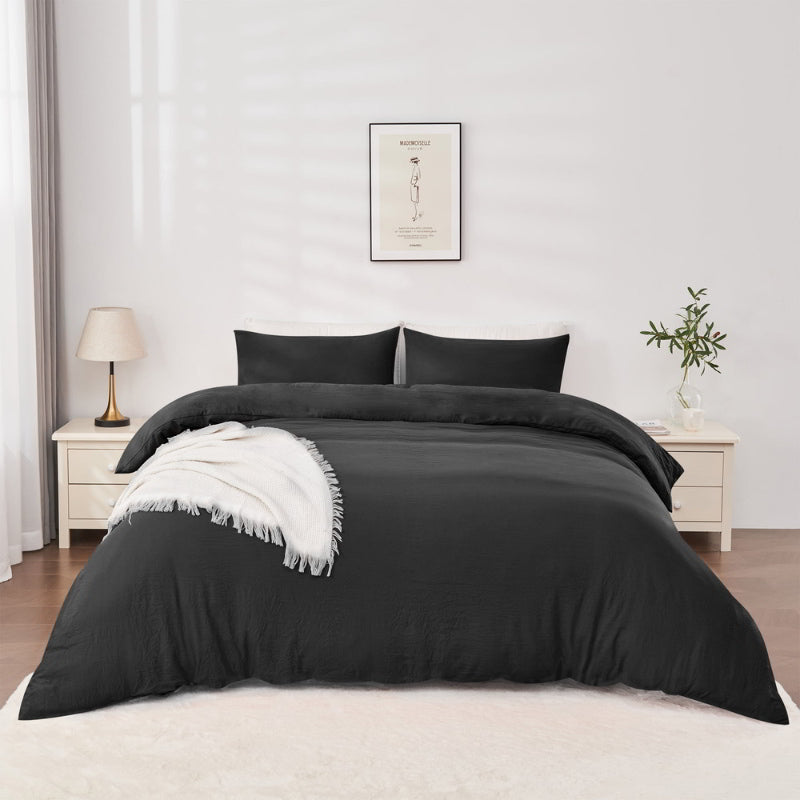 Linenova Pre-Washed Black Quilt Cover Set | Australia