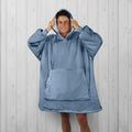 Odyssey Living Adult Snoogie Ocean Blue Hooded Blanket offers warmth and comfort with flannel and Sherpa, ideal for chilly days.