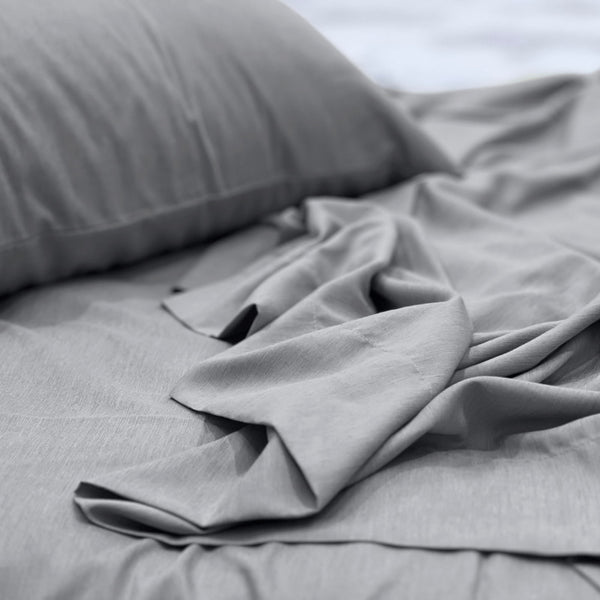 A luxuriously soft to touch bamboo and polyester blend sheet set in grey.