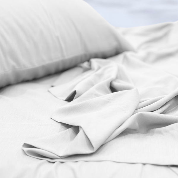 A luxuriously soft to touch bamboo and polyester blend sheet set in white.