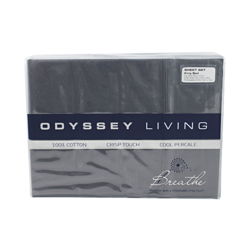 Front packaging details of charcoal cotton sheet set.