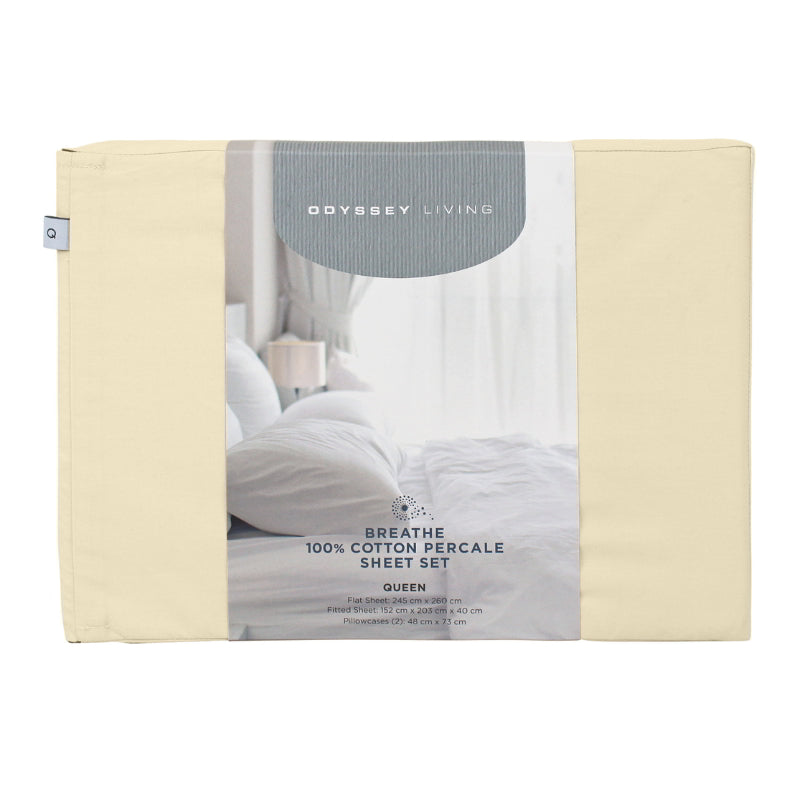 Front packaging details of natural cotton sheet set.