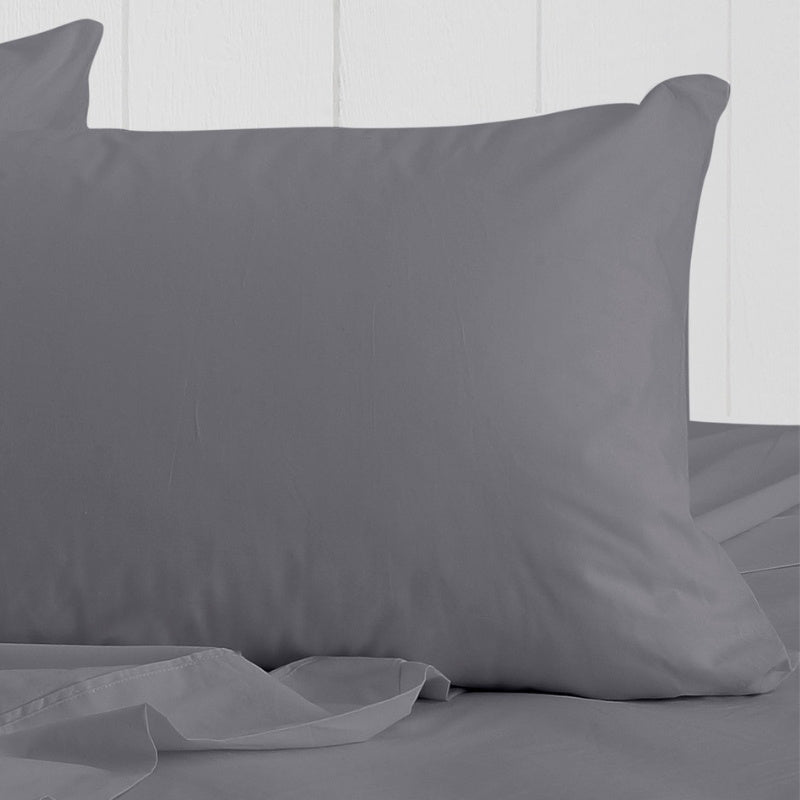 A breathe cotton standard pillowcase in charcoal colour featuring its minimal, inviting softness and comfort.