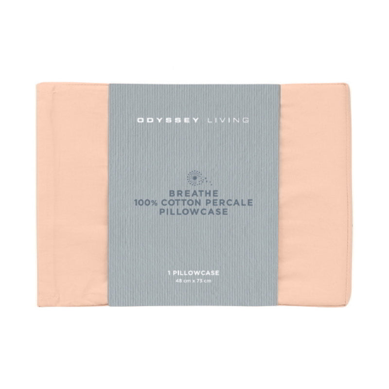 Front details of the packaging of light clay breathe cotton standard pillowcase featuring its minimalist packaging design.