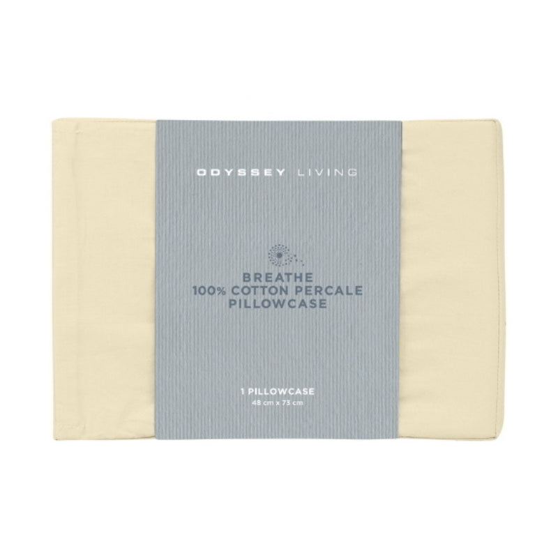 Front details of the packaging of natural breathe cotton standard pillowcase featuring its minimalist packaging design.