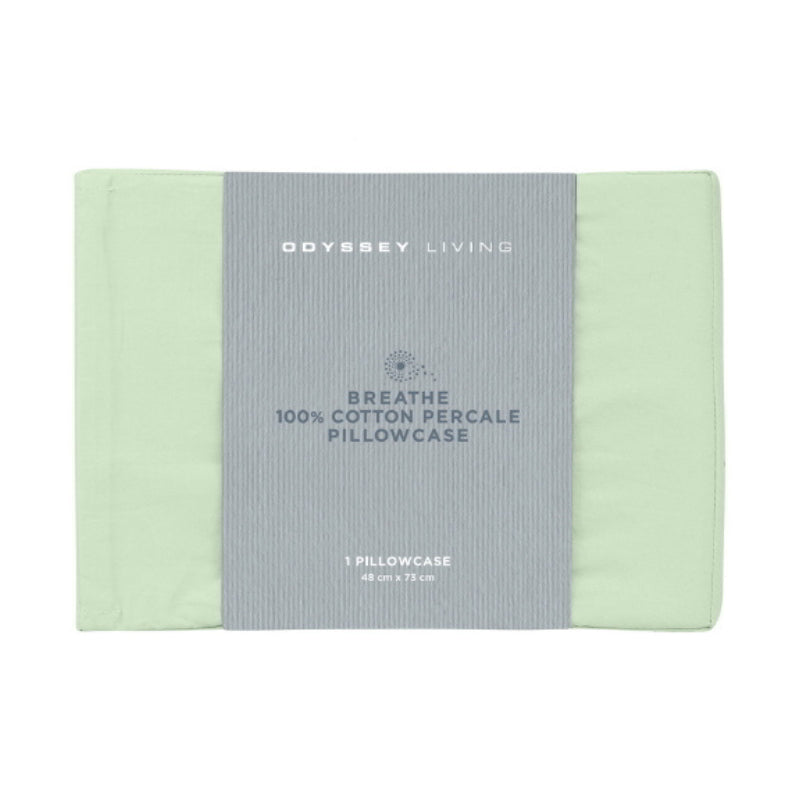 Front details of the packaging of sage breathe cotton standard pillowcase featuring its minimalist packaging design.