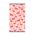 Luxurious beach towel adorned with flamingos designs, made from soft cotton for excellent absorbency and stylish beach outings.