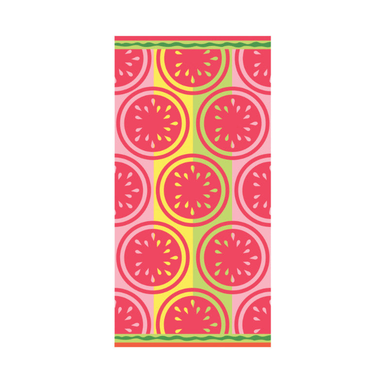 A watermelon pattern towel, embodying a stylish beach aesthetic for summer enjoyment.