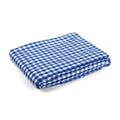 A blue and white gingham tablecloth, adding charm and protection to your kitchen with its classic checkered design.