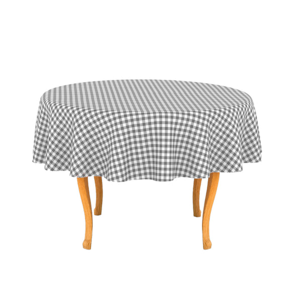 Grey and white gingham tablecloth, offering a cosy cottage feel while safeguarding your table from daily wear