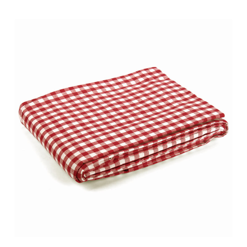 red and white gingham tablecloth, enhancing kitchen decor and providing durable protection for your table.