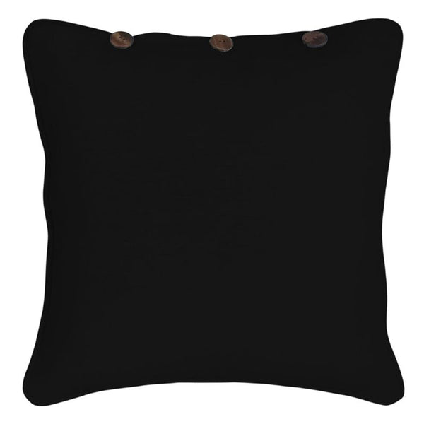 A vibrant black cushion cover adorned with brown buttons, perfect for adding a stylish touch to any living space.