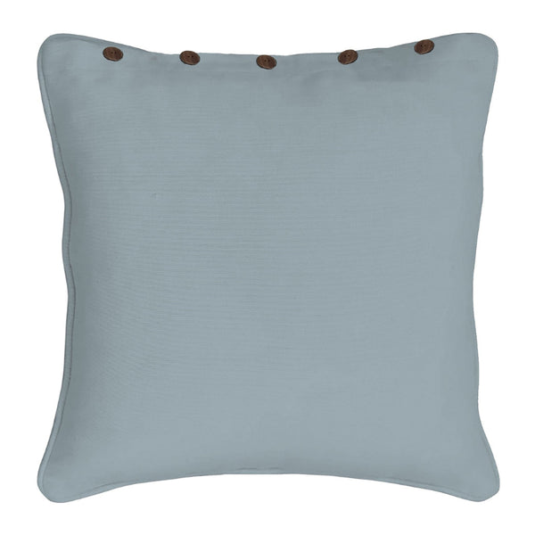 A grey cushion cover with brown buttons, offering a chic accent for your living room or bedroom while ensuring comfort and style.