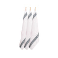 Three pristine charcoal glass cloths displayed on clothes pegs, highlighting their quality craftsmanship and vintage aesthetic for effective cleaning.