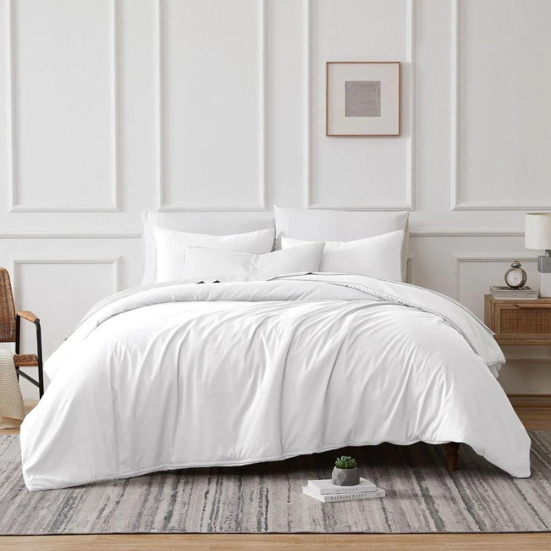 A cosy white quilt cover set crafted from soft cotton and TENCEL™ Lyocell for ultimate comfort.