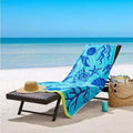 A beach chair adorned with a vibrant shell beach towel, showcasing luxurious comfort and stylish design for relaxation.