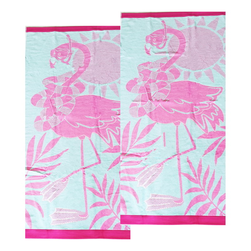 Two luxurious tropical flamingo kids beach towels, designed for comfort and joy during outdoor adventures.