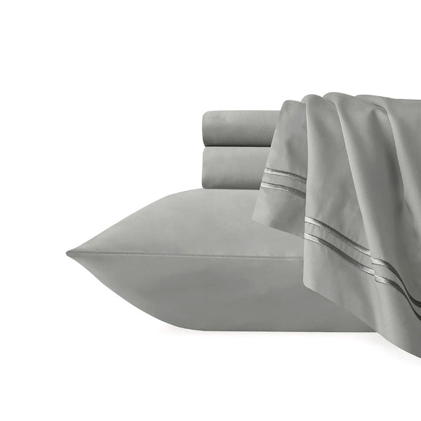 Elegant silver charcoal sheet set featuring the pillowcases made from high-quality Egyptian cotton for a soft and durable sleep experience.