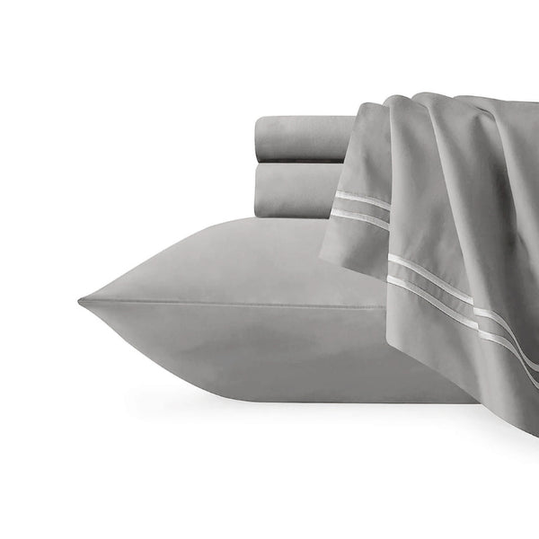 Elegant Strada Silver White Quilt Cover Set crafted from premium Egyptian Cotton, 1000-thread count, with eco-friendly features and stylish embroidery.